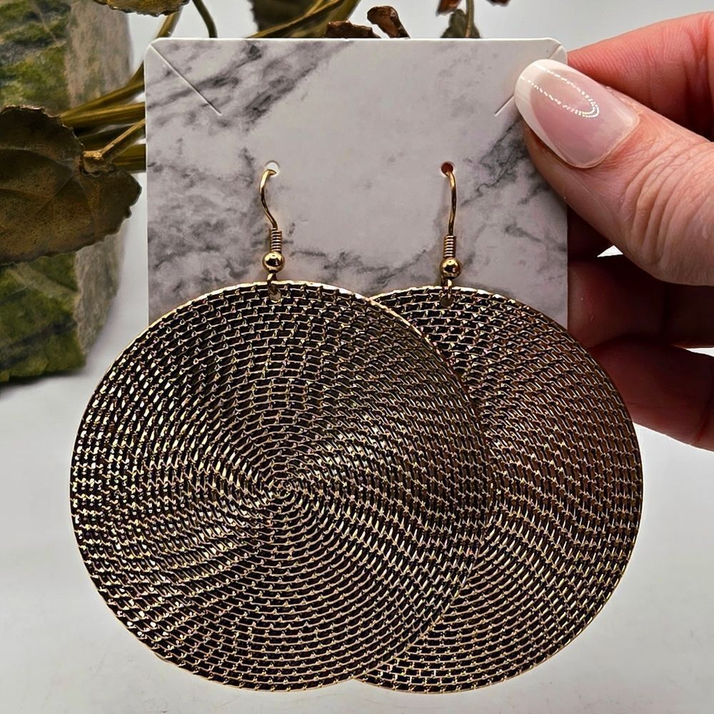 "5/$40" Gold Tone Basket Weave Circle Dangle Drop Statement Lightweight Earrings
